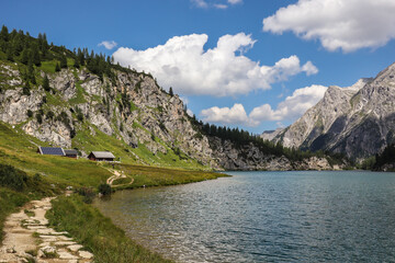 Beautiful Landscape of Alpine Lake with Rocky Mountains in Kleinarl. European Nature during Summer Day with Tappenkarsee. 