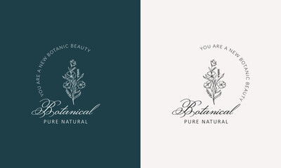 Minimal feminine botanical floral branch and logo. Hand drawn wedding herb, homeplant with elegant leaves. Botanical rustic trendy greenery