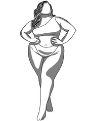 Body positive concept.Woman plus size.Confident obese women wearing a variety of swimwear,swimsuit or bikini in summer.Creative with illustration in flat design.