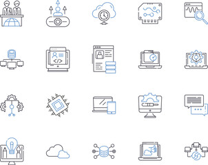 Digital industry outline icons collection. Digital, industry, technology, online, computing, internet, marketing vector and illustration concept set. e-commerce, media, software linear signs