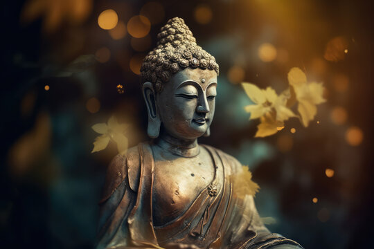  Buddha meditating on lotuses, generative AI
