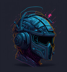 cyborg helmet wearing headphones, create with generative Ai