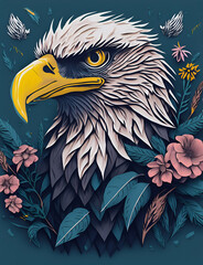 eagle head with flowers, create with generative Ai