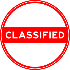 Red color round seal sticker in word classified on white background