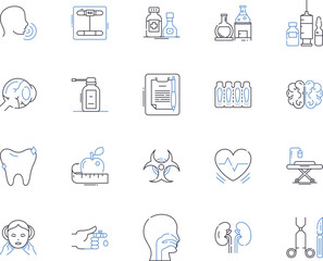 Therapy center outline icons collection. Therapy, Center, Mental, Counselling, Support, Clinic, Wellness vector and illustration concept set. Treatment, Rehabilitation, Services linear signs