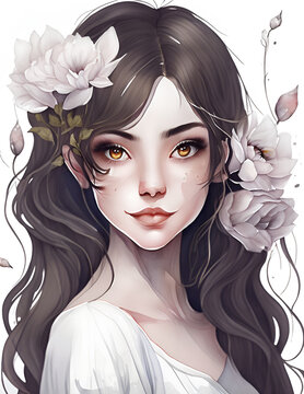 watercolor beautiful women with flower, create with generative Ai