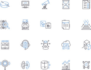Laboratory outline icons collection. Lab, Test, Experiment, Research, Analysis, Chemicals, Beakers vector and illustration concept set. Equipment, Measurement, Microscope linear signs