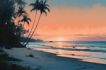 Fototapeta na wymiar Sunset Serenity: A Dreamy Vacation on the Beautiful Beach - Generative AI 5