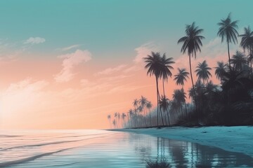 Fototapeta na wymiar Sunset Serenity: A Dreamy Vacation on the Beautiful Beach - Generative AI