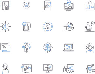 Admin outline icons collection. Administrator, Administering, Management, Overseeing, Governance, Operating, Supervising vector and illustration concept set. Coordinating, Presiding, Executing linear
