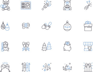 Happy new year outline icons collection. Glad, Joyful, Cheerful, Festive, Bright, Congratulatory, Prosperous vector and illustration concept set. Optimistic, Auspicious, Rejoice linear signs