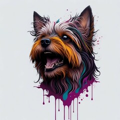A creative print of a yorkshire terrier dog, Generative AI
