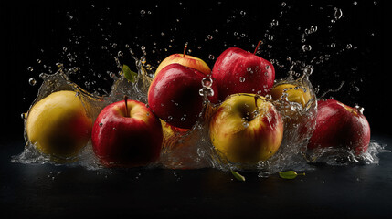 Fototapeta na wymiar fresh apples in water splash. IA generativa