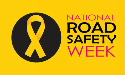 National Road Safety Week design. It features a yellow ribbon on a yellow background. Vector illustration