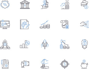 Investment outline icons collection. Investment, Fundraising, Stocks, Assets, Portfolio, Capital, Bonds vector and illustration concept set. Futures, Forex, Trading linear signs