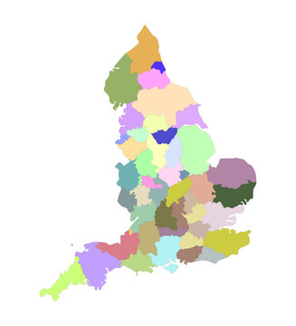 England map with political region, multicolor map