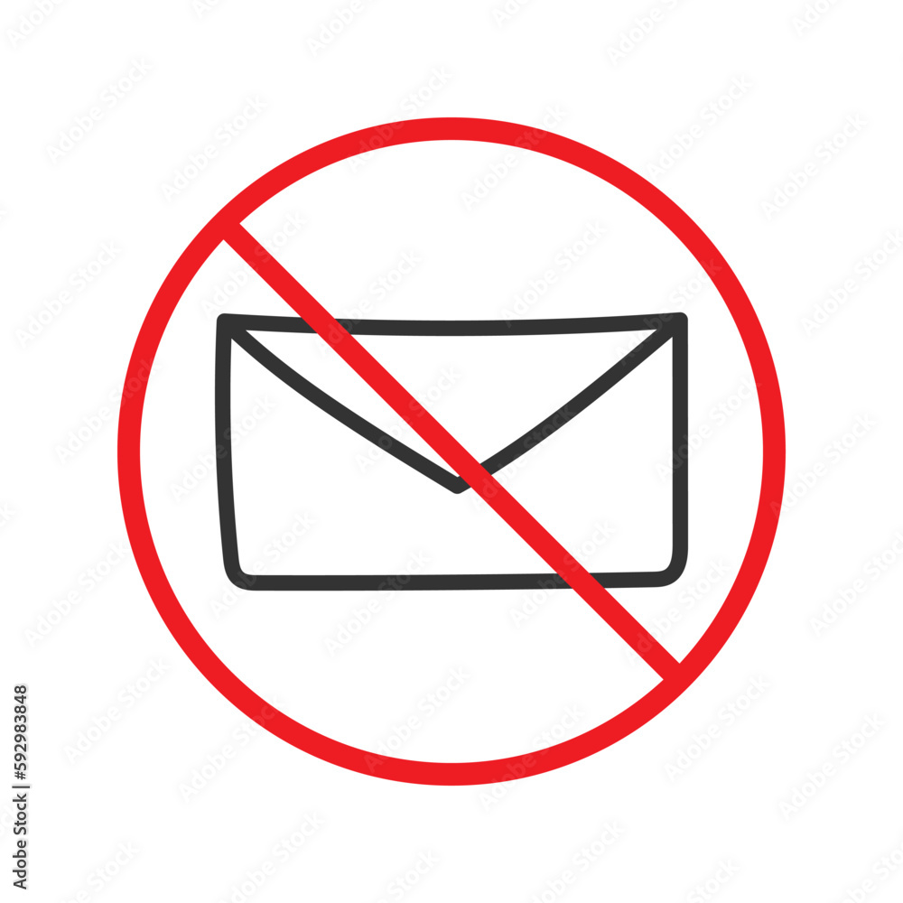 Poster forbidden mailing icon. do not send message vector sign. prohibited envelope vector icon. warning, c