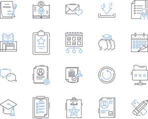 Knowledge management outline icons collection. Knowledge, Management, Storage, Sharing, Synthesis, Creation, Acquisition vector and illustration concept set. Analysis, Organization, Classification