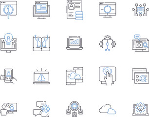 Digital equipment outline icons collection. Computer, Technology, Electronics, Avatar, Network, Software, Gadget vector and illustration concept set. Hardware, Monitor, Printer linear signs