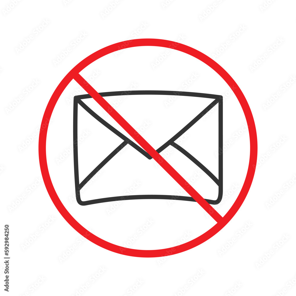 Poster forbidden mailing icon. do not send message vector sign. prohibited envelope vector icon. warning, c
