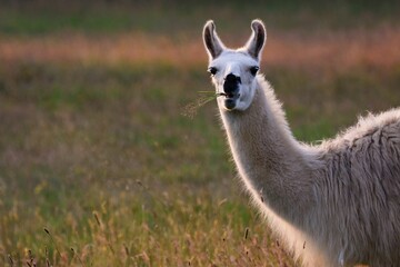 Selective focus of a lama in a field