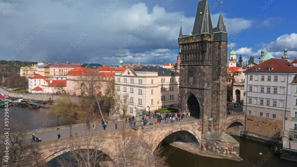 Canvas Prints scenic spring panoramic aerial view of the old town pier architecture and charles bridge over vltava
