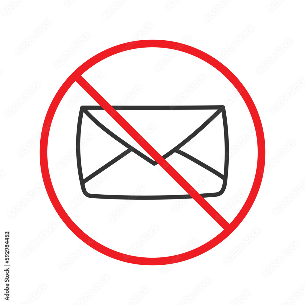 Poster forbidden mailing icon. do not send message vector sign. prohibited envelope vector icon. warning, c