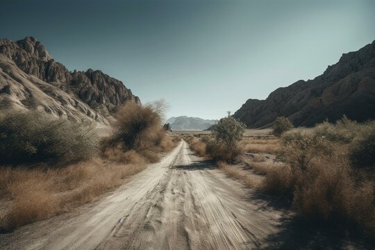 grande route vide vers l'inconnu, chemin centré au milieu du désert ensoleillé. Generative AI