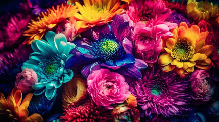 Colorful chrysanthemum flowers as background, closeup - obrazy, fototapety, plakaty
