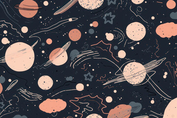 seamless pattern with planets and stars