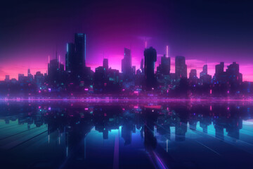 Naklejka na ściany i meble Modern City Skyline in Blue and Purple Hues