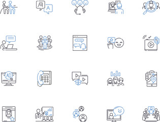 Communication people outline icons collection. Communicators, Dialogue, Interlocutors, Networkers, Speakers, Connectors, Conversationalists vector and illustration concept set. Messengers