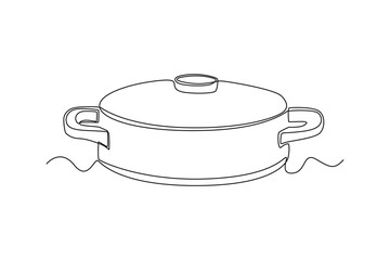 Continuous one line drawing pot. Kitchen appliances concept. Single line draw design vector graphic illustration.