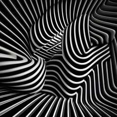 hypnotic geometric shape, 3-dimensional black and white