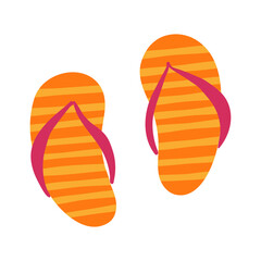 Striped flip flops hand drawn illustration. Cartoon style flat design, isolated vector. Summer print, seasonal element, holidays, vacations, beach footwear