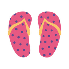 Flip flops with dots hand drawn illustration. Cartoon style flat design, isolated vector. Summer print, seasonal element, holidays, vacations, beach footwear