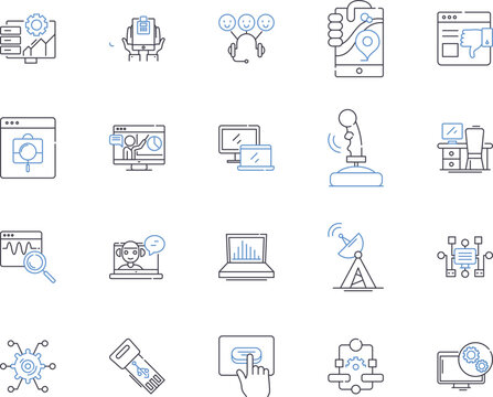 Deep learning outline icons collection. Deep, Learning, Neural, Networks, AI, Machine, Computer vector and illustration concept set. Vision, Recognition, Data linear signs