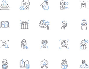 Business women outline icons collection. Businesswomen, Enterprising, Executives, Entrepreneurs, Professionals, Employers, Professionals vector and illustration concept set. Leaders, Managers