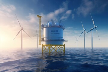 Renewable Hydrogen Offshore Energy Power. Photo generative AI - obrazy, fototapety, plakaty