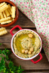 Arab traditional dip spread Hummus from mashed chickpeas - 592987009
