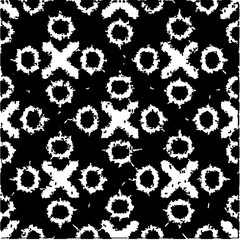  Grunge background with abstract shapes. Black and white texture. Seamless monochrome repeating pattern for decor, fabric, cloth.