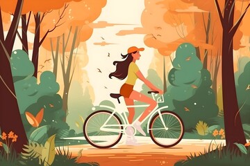 ..Woman enjoys a peaceful bike ride through a natural park.