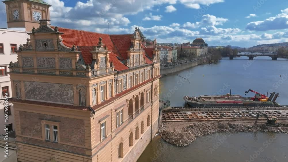 Canvas Prints scenic spring panoramic aerial view of the old town pier architecture and charles bridge over vltava