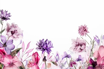 Continous floral border in violet, watercolor, Generate Ai