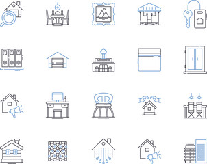 Fototapeta na wymiar Apartments and accomodation outline icons collection. Accommodation, Apartments, Rentals, Bedsitters, Leases, Suites, Flats vector and illustration concept set. Lodgings, Habitations, Pads linear