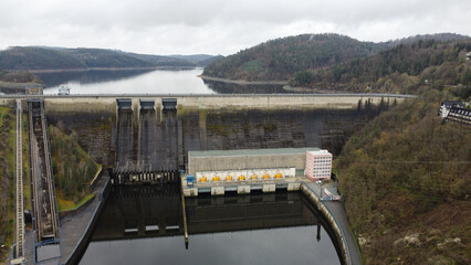 Waterworks Orlík. Orlík Dam is an important source of renewable and sustainable energy. Celebration on earth day. Hydroelectric dam - obrazy, fototapety, plakaty