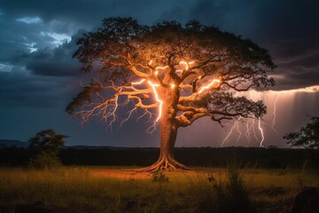 Lightning strikes a tree