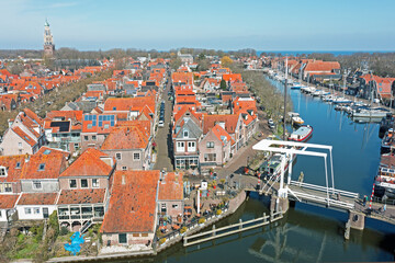 Fototapeta na wymiar Aerial from the historical city Enkhuizen in the Netherlands