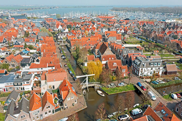 Aerial from the historical town Monnickendam in the Netherlands