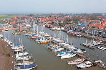 Fototapeta na wymiar Aerial from the historical village and harbor Marken in the Netherlands